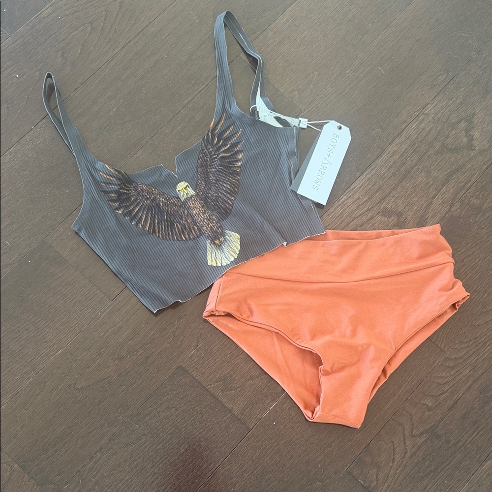 Boys + Arrows Ribbed Eagle Graphic Bikini Tank and High Waist Bottoms
